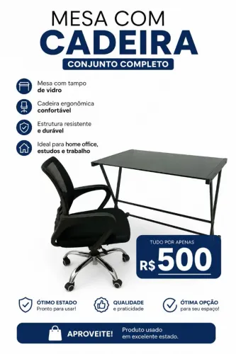Vende-se escrivaninha de vidro e cadeira