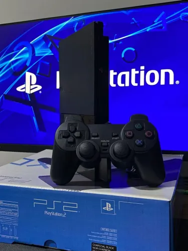 PS2 Slim Original + Memory Card Desbloqueado + Todos os Cabos Originais