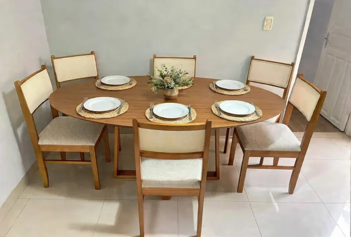 Mesa de Jantar Oval 180x90 Com 6 Cadeiras telinha 