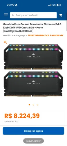 Memória RAM Corsair Dominator Platinum DDR5 16gb