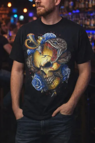 Camiseta Masculina, 100% Algodão Estampada Caveira
