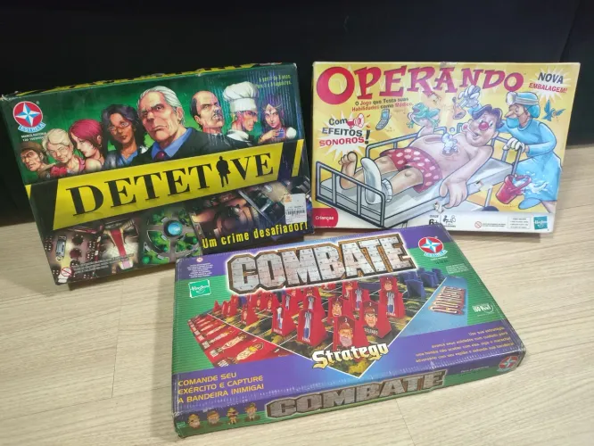Lote com 3 Jogos de Tabuleiro Clássicos da Estrela (Operação, Detetive e Combate)