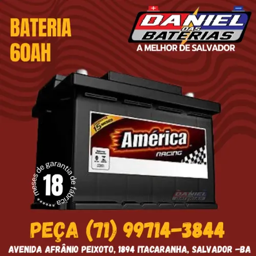 Bateria America 60 amperes, 2° linha da Heliar, em Salvador - Bahia