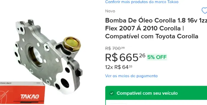 Bomba de Óleo Original corolla / fielder 2002 a 2011