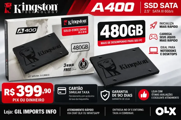 SSD KINGSTON A400 480GB SATA 2.5" - NOVO