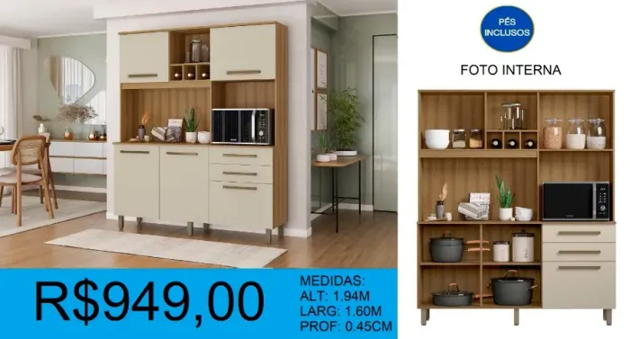 Armario de cozinha 1.60 kit compacto - entrega e montagem gratuita