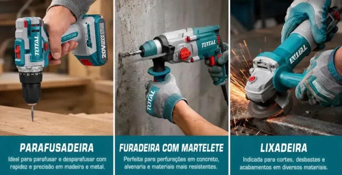 Kit Ferramentas TOTAL 20V Brushless 3 em 1 - TOSLI260191 - 2 Baterias 4Ah + Carregador