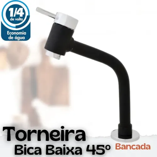 Torneira Link Baixa 45º Preta Black Cromado Lavatório _ CS336