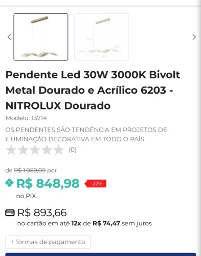 Pendente led acrílico NOVO na caixa