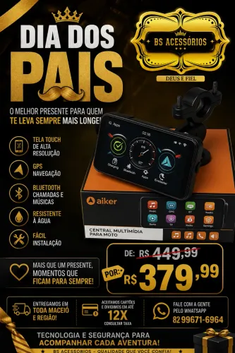 Multimídia Android pra moto com CarPlay e Android Auto