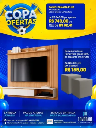 ? Painel para TV até 65" Panamá Plus Amadeirado