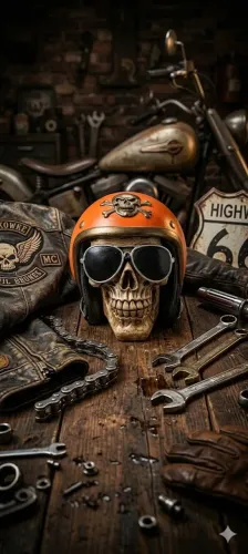 Caveira cofre motociclista em gesso