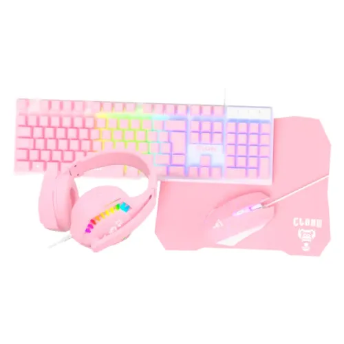 Kit Gamer Rosa Clanm Nightmare Candy Teclado Mouse Headset Mousepad ABNT2 | Novo