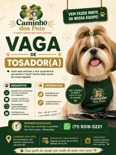 OPORTUNIDADE de Vaga de emprego para tosador