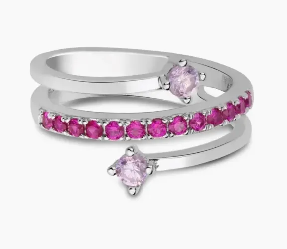 Anel Life Pink Triplo Em Prata 925 Com Pedras Rosas