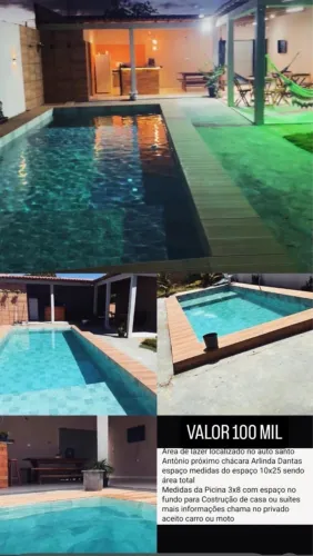Area de lazer com piscina , jardim , cozinha americana e churasqueira 