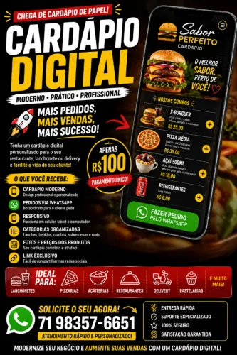 Cardápio Digital Profissional por R$100 | Receba Pedidos pelo WhatsApp | Restaurante e etc