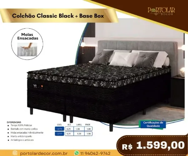 Colchão Classic Black +Base Box, a pronta entrega 