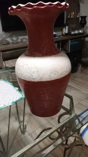 Jarro Redondo Vermelho e Bege 60 cm