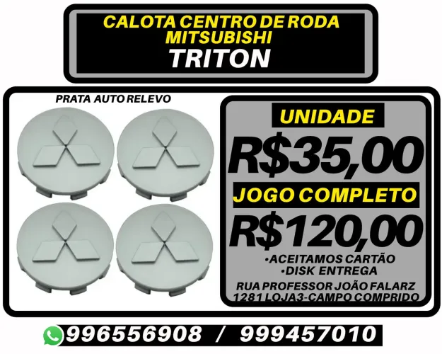 Calota centro de roda Mitsubishi Triton prata. R$35,00 a unidade. Disk entrega 