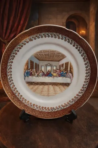 Prato decorativo Santa Ceia porcelana Real
