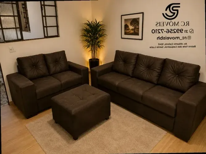 Sofá 2 e tres lugares com Puff Suede D33 Confortável Direto da Fábrica