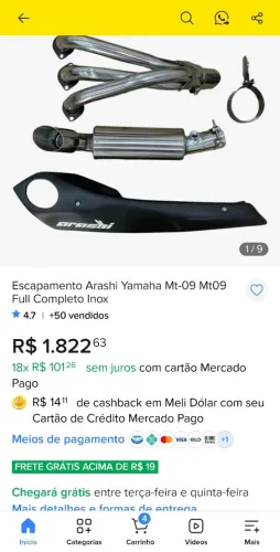 Escapamento Arashi Full MT 09 tracer