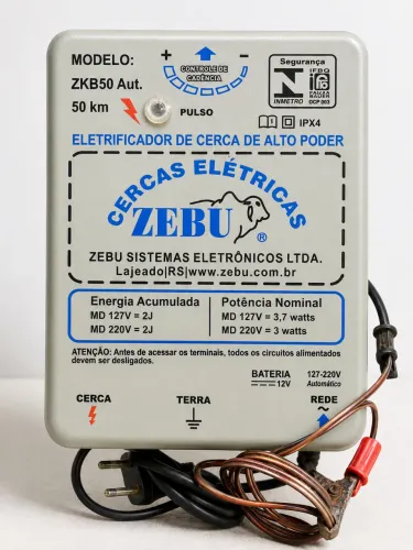 Eletrificador Cerca Rural Zebu Zkb50 50km Bivolt 12v