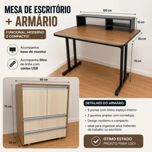 Mesa e Armário de Escritório - ótimo material
