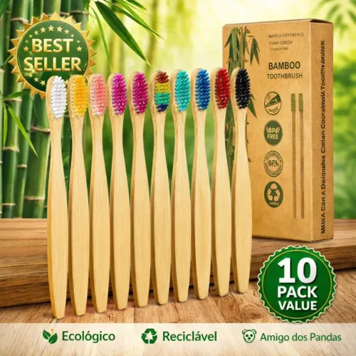 Kit 10 Escovas Dente Ecológica Bambu Biodegradável Atacado
