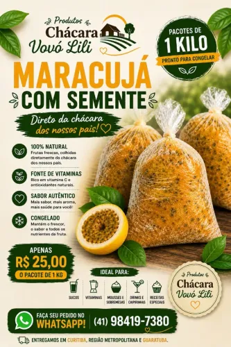 POLPA DE MARACUJÁ COM SEMENTE - 100% NATURAL | APENAS R$ 25,00 O KG!