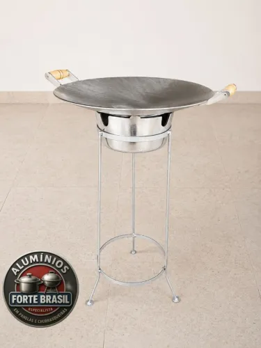 Disco de arado em alumínio batido com tripé 73cm + suporte a álcool 