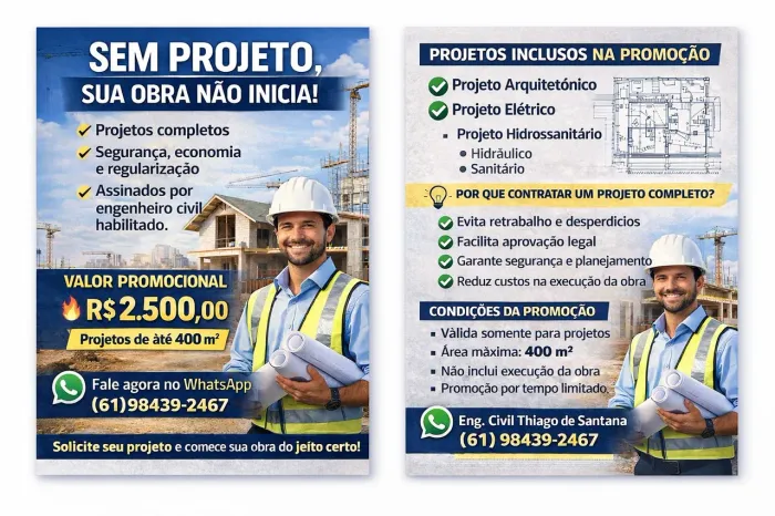 PROJETOS DE ENGENHARIA - ARQUITETÔNICO, ELÉTRICO E HIDROSSANITÁRIO