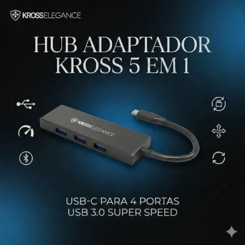 Hub Adaptador Kross 5 em 1 Usb-C para 4 USB 3.0 KE-UC4163