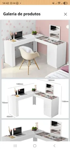 Escrivaninha com Penteadeira De Canto Star Branca