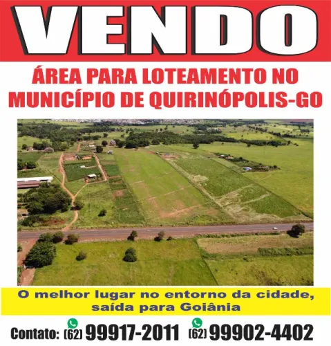 VENDO ÁREA DE 92.000 M² EM QUIRINÓPOLIS-GO