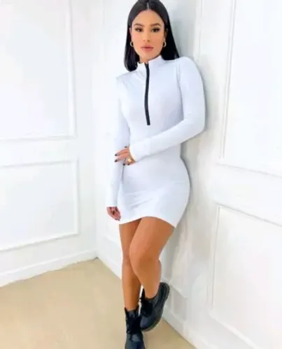Vestido curto manga longa com zíper branco Tam único . médio