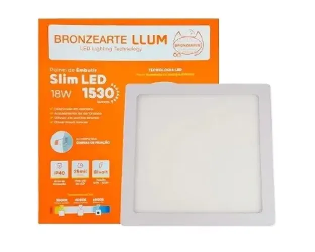 Painel Led Embutir Bronzearte Slim Quadrado 18w 6500k 22,5cm