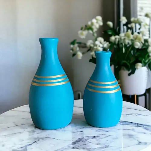 Par de Vasos Decorativos azul Dourados 18cm 15cm NOVO