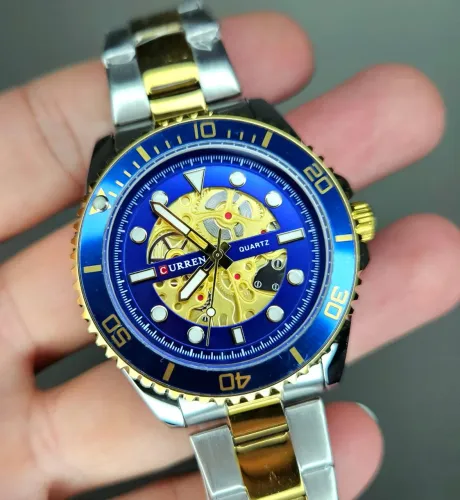 Relógio Curren Azul e Dourado - Elegância e Estilo!
