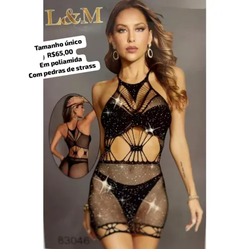 Vestido de Renda em poliamida com Strass - Tamanho Único