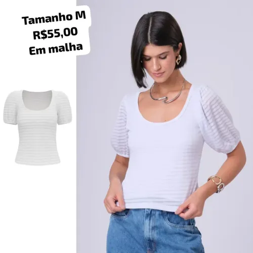 Blusa feminina em malha cor branca conforto e qualidade 