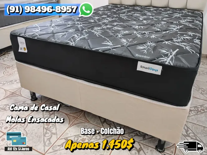 Cama de Casal Molas Ensacadas Base + Colchão