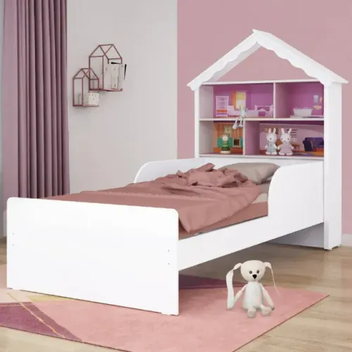 "Encanto e Qualidade: Cama Infantil Laura Tuboarte em 100% MDF com Cabeceira Casa de Bonec