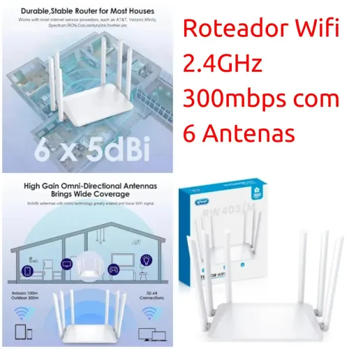 Roteador Wifi 2.4GHz 300mbps com 6 Antenas