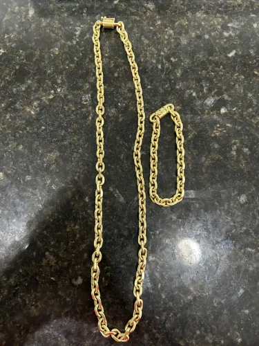Conjunto de Colar e Pulseira de moeda antiga Ouro 18k
