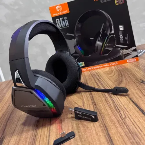 Fone de Ouvido Profissional p/ Jogos (Gamer) - Sem Fio, RGB e Microfone de Alta Qualidade!