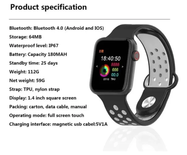 Relógio Inteligente Smartwatch F8 Touch-screen Digital IP68 Resistente a Água