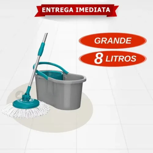 Mop Giratório Fit, Balde 8 litros, limpa, centrifuga, lava e seca, com 2 refil novo