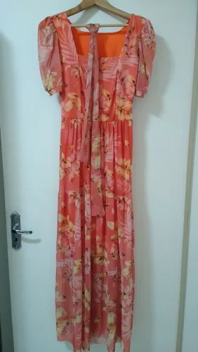Vestido Longo Floral Laranja